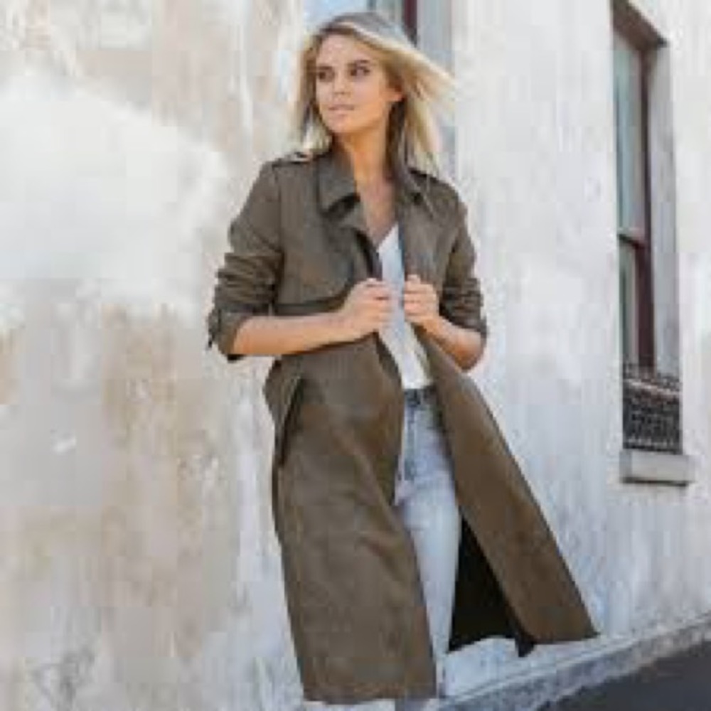 ZARA khaki green, Suede Belted Wrap Coat,excellent condition.